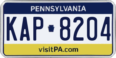 PA license plate KAP8204