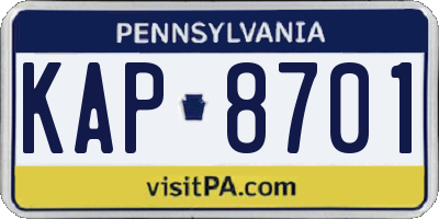 PA license plate KAP8701