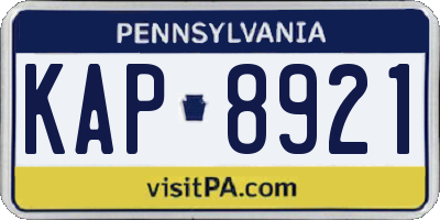 PA license plate KAP8921
