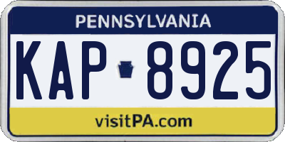 PA license plate KAP8925