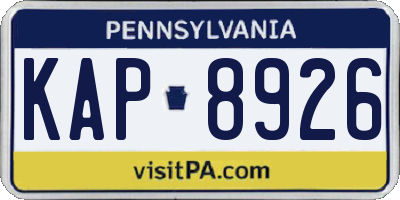 PA license plate KAP8926