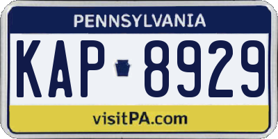 PA license plate KAP8929