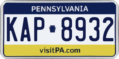 PA license plate KAP8932