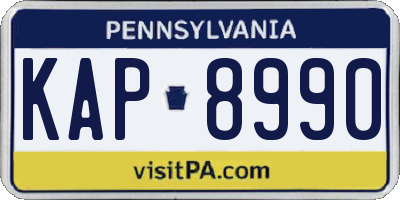 PA license plate KAP8990