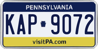 PA license plate KAP9072