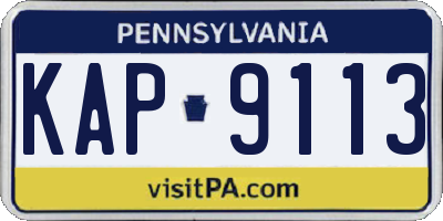 PA license plate KAP9113