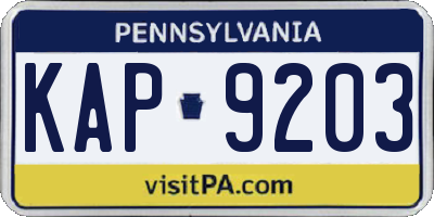 PA license plate KAP9203