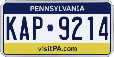 PA license plate KAP9214
