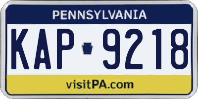 PA license plate KAP9218