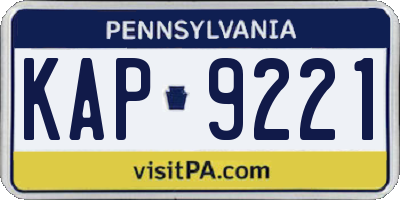 PA license plate KAP9221