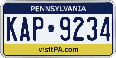 PA license plate KAP9234