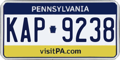 PA license plate KAP9238