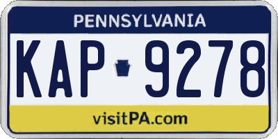 PA license plate KAP9278