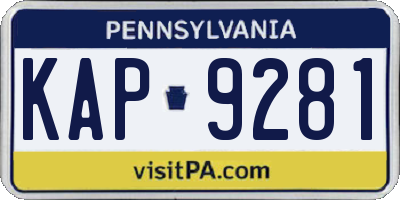 PA license plate KAP9281