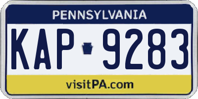 PA license plate KAP9283