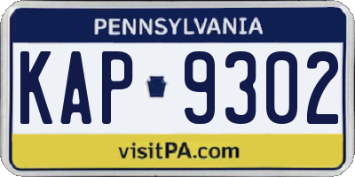 PA license plate KAP9302