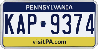 PA license plate KAP9374