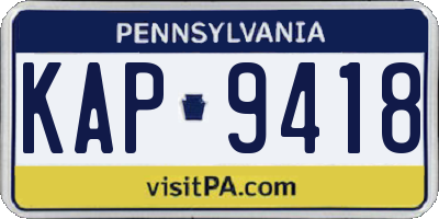 PA license plate KAP9418