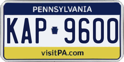 PA license plate KAP9600