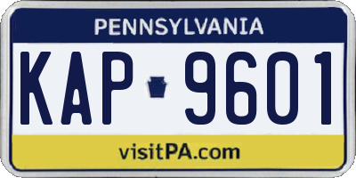 PA license plate KAP9601