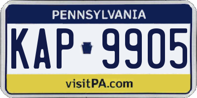 PA license plate KAP9905