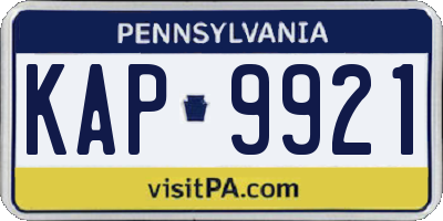 PA license plate KAP9921