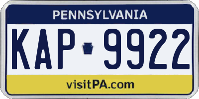 PA license plate KAP9922