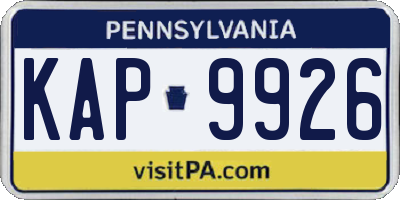 PA license plate KAP9926
