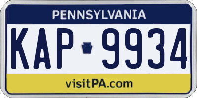 PA license plate KAP9934