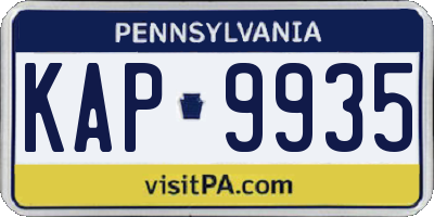 PA license plate KAP9935