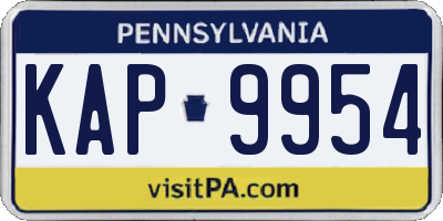 PA license plate KAP9954