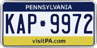 PA license plate KAP9972