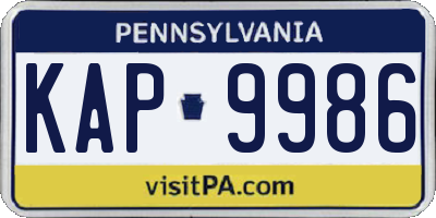 PA license plate KAP9986