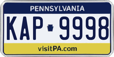 PA license plate KAP9998