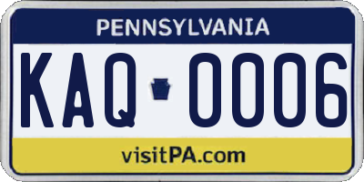 PA license plate KAQ0006