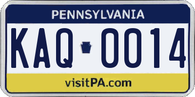 PA license plate KAQ0014