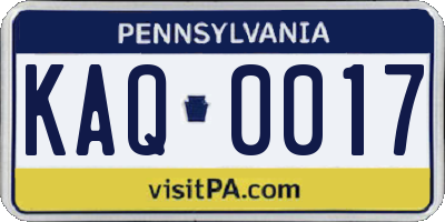 PA license plate KAQ0017