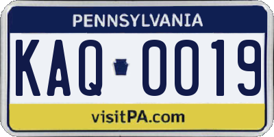 PA license plate KAQ0019