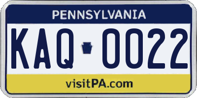 PA license plate KAQ0022
