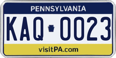 PA license plate KAQ0023