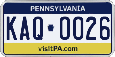 PA license plate KAQ0026