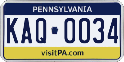 PA license plate KAQ0034