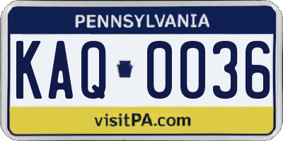 PA license plate KAQ0036