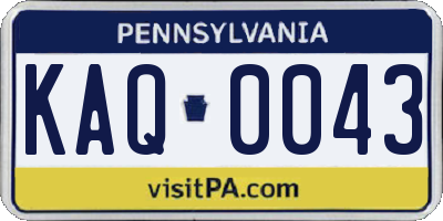 PA license plate KAQ0043