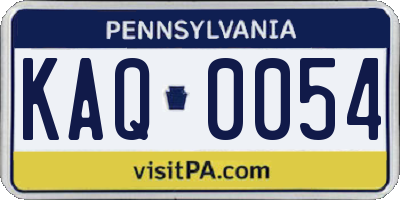 PA license plate KAQ0054