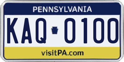 PA license plate KAQ0100