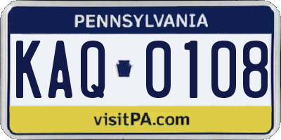 PA license plate KAQ0108