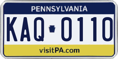 PA license plate KAQ0110