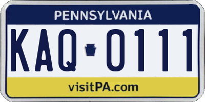 PA license plate KAQ0111
