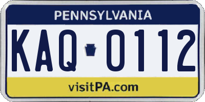 PA license plate KAQ0112